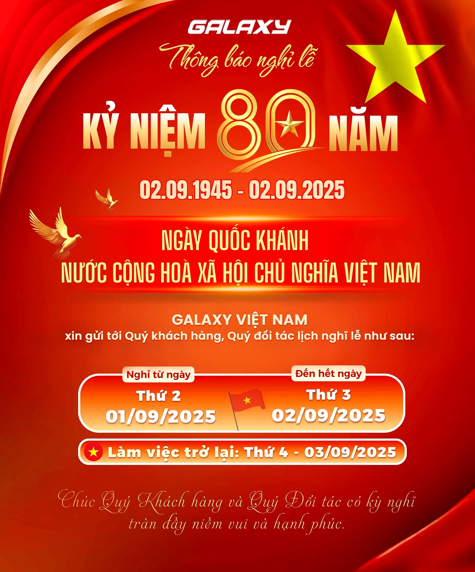 THÔNG BÁO NGHỈ LỄ: QUỐC KHÁNH 2/9